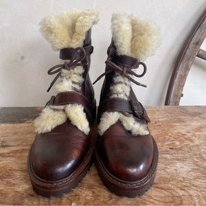 RALPH LAUREN POLO SPORTSMAN Leather Lace-Up Ankle Boots Shearling Wool 8.5B NEW